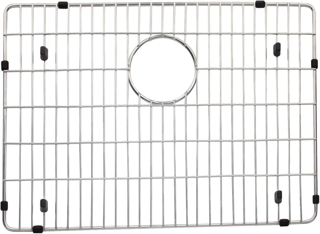 EBG1914 Stainless Steel Sink Grid and Protector, 19" x 14" With Rear Drain for Single Bowl Kitchen Sink Bottom, Polished Stainless Steel 