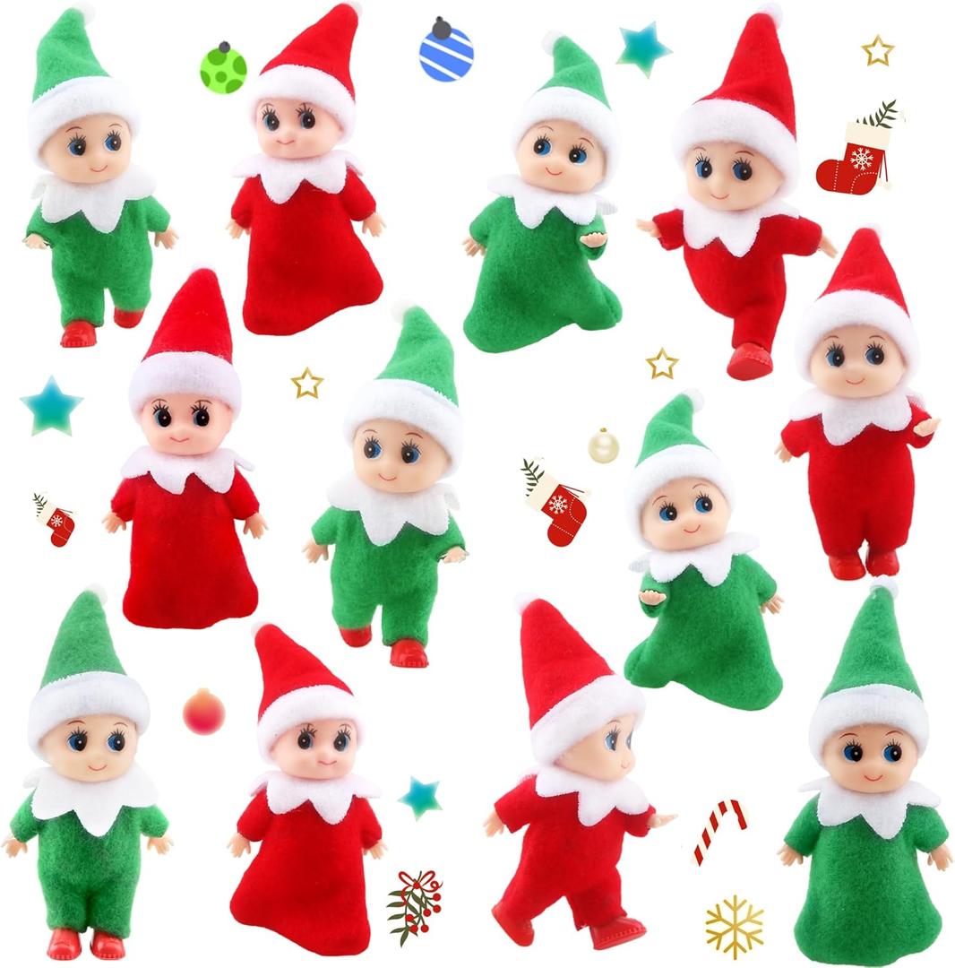 12 Pack Mini Christmas Elf Doll Small Plush Baby Elf Elves Toys for Christmas Party Favor Decoration Accessories (Color Style 4)