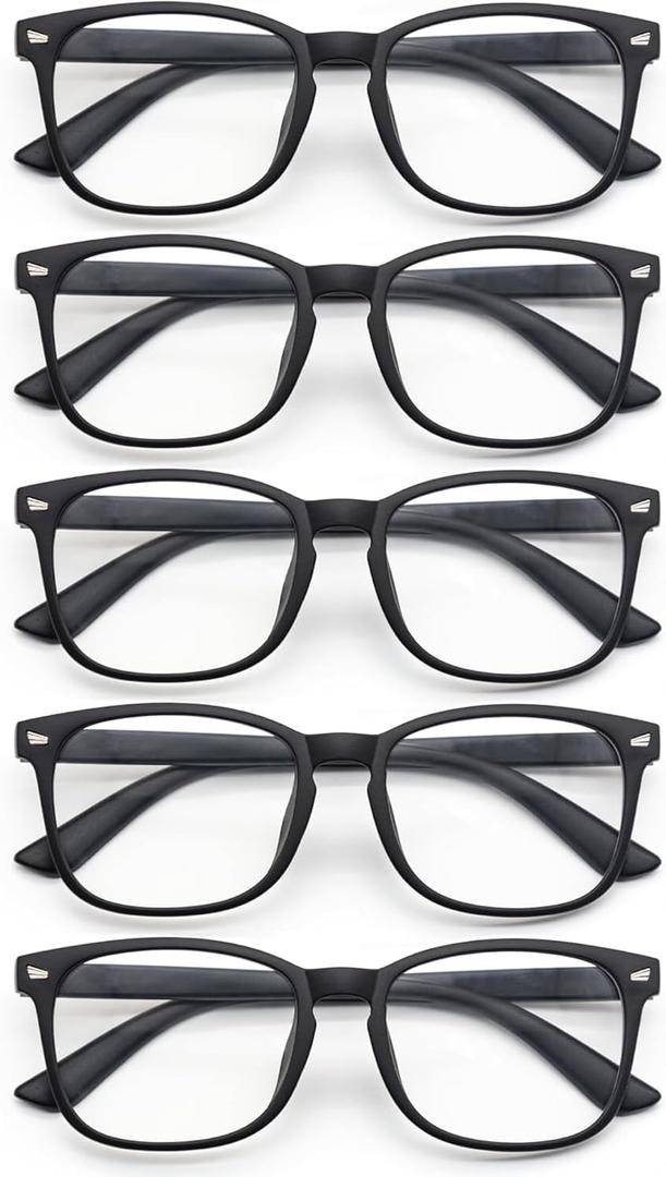 Blue Light Glasses for Woman Men | 99% Blue Light Blocking Glasses for Computer Gaming TV Phone Screen Square Frame | Anti Eyestrain & UV Glare Protection - 5 Pair (5 Pack Mix Color-7)
