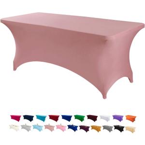 Peomeise 8FT Spandex Table Cover Rectangular Stretch Spandex Tablecloth (Dusty Rose,8FT), 96" x 30"