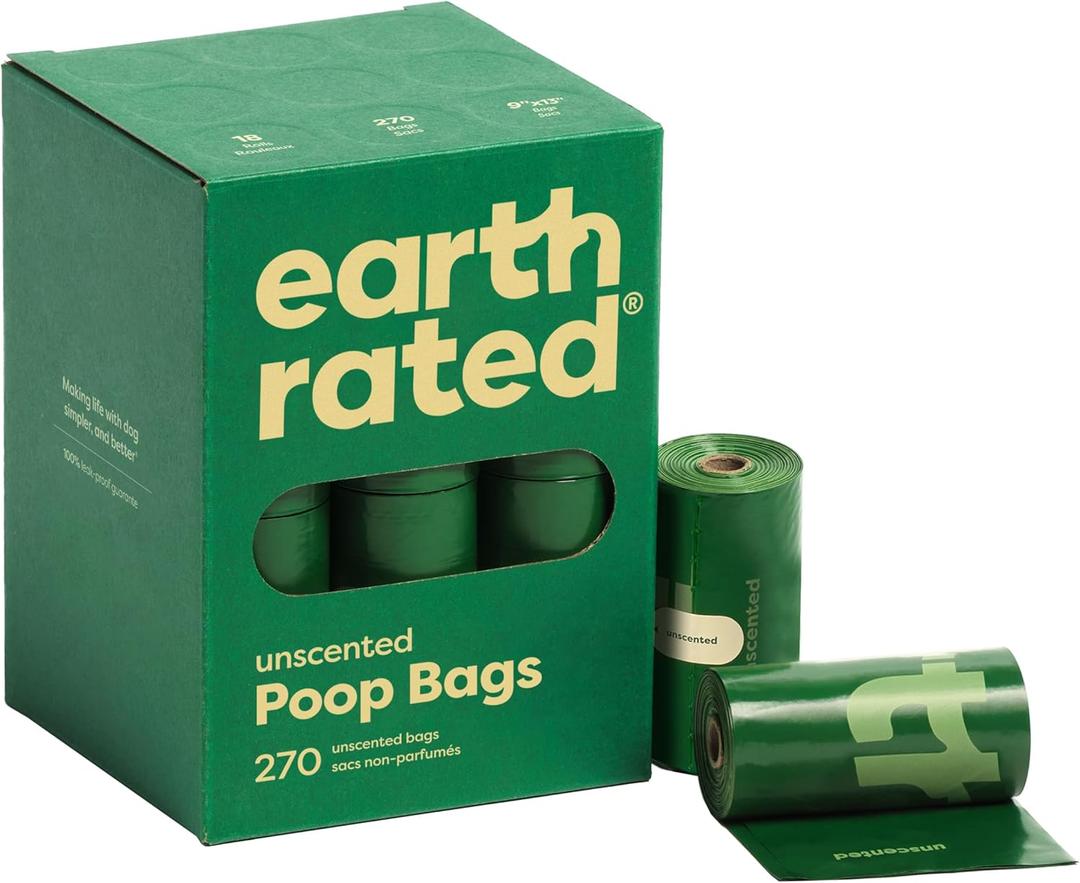 Earth Rated Poop Bags for Dogs, Leak Proof and Extra Thick Waste Bag Refill Rolls, Unscented, 270 Bags