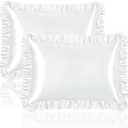 Homiest Ruffle Satin Pillowcase for Hair and Skin, Standard Size Satin Pillow Covers Silky Pillow Cases Set of 2, Satin Ruffled Pillowcase with Envelope Closure, Anti Wrinkle Pillow Shams (White)