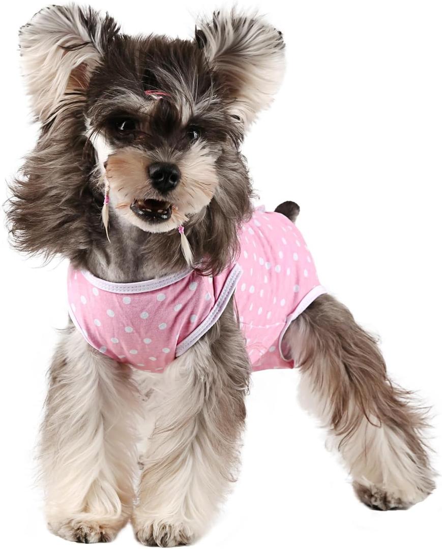 Etdane Dog Diapers Sanitary Panties Pet Period Onesie Surgical Recovery Suit After Surgery Wear for Female Male Dogs (S(Chest Girth: 15.4",Back Length: 11.4"), Pink Polka Dots)