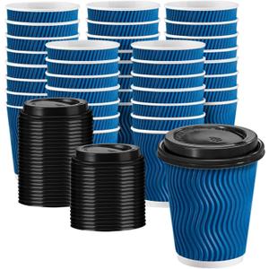 100Pack 8 oz Coffee Cups with Lids, Disposable Paper Coffee Cups with Lids, To Go Hot Cups for Hot and Cold Beverages (Navy