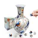 3D Puzzles Vase for Adults, 200 Pieces Plastic DIY Unique Flower Vase with LED Light,House Warming Gift Birthday Gifts for Flower Arrangements and Home Decor (White Bird Floral)