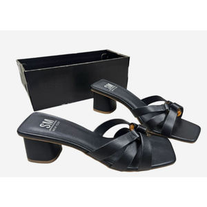 SM New York NIB Strappy Black Brown Heeled Sandals Open Toe Block Heel Womens SIZE 8