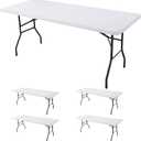 Fitted Tablecloth for 6 Foot Rectangle Tables-4 Pack White Elastic Outdoor Picnic Table Cover-Spandex Stretch Folding Table Cloths 6 ft for Camping Dining Room Patio Kitchen Banquet Party