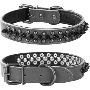 Spiked Studded Dog Collar, Soft Genuine Leather Dog Collar, Adjustable Dog Collars for Small Medium Large Dogs Breeds Pit Bull (S fit Neck 10.5-13", Black1)