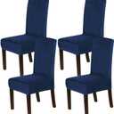 H.VERSAILTEX Velvet Dining Chair Covers Stretch Chair Covers for Dining Room Set of 4 Parson Chair Slipcovers Chair Protectors Covers Dining, Soft Thick Solid Velvet Fabric Washable, Navy