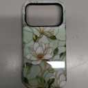 for iPhone 17 Pro Case Cute - Wireless Charging Compatible - Dual-Layer Hard Shell + Silicone Cover - Aesthetic Protective Phone Case for Women - Vintage Magnolia Flowers