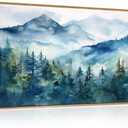 Blue Ridge Mountains Forest Framed Canvas Wall Art Set, Natural Landscape Wall Decor, Green Pine Trees Wall Painting, Woodland Artworks for Living Room, Bedroom, Dining Room - 20"x40"