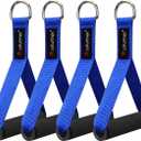 Coolrunner 2 Pair Resistance Band Handles Grips Fitness Strap Wide Design Heavy Duty Cable Handles with Solid ABS Cores, Heavy Gauge Welded D-Rings (4-Piece Set) (Blue)