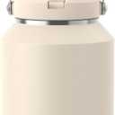 64oz Insulated Water Bottle, Stainless Steel Water Bottles with Flip Straw and Top Handle, Leak Proof, Iced for 34 Hours, 64 oz Tumbler (Cream)