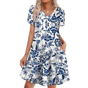 OFEEFAN Boho Summer Dresses for Women Casual Loose T Shirt Dress with Pockets Beach Vacation Outfits, M