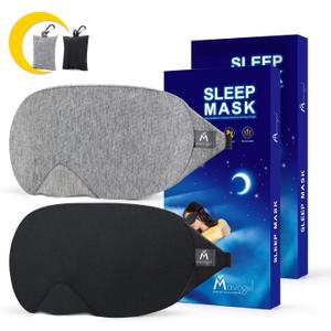 Mavogel Cotton Sleep Mask - Updated Design Light Blocking Sleep Mask, Soft and Comfortable Eye Blindfold for Men Women, Eye Mask for Sleeping/Shift Work, Includes Travel Pouch, Grey & Black