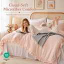 JANZAA Blush Pink Comforter Set Full Soft Microfiber, Lightweight All Season Bedding, Ruffle Shabby Chic Aesthetic, Breathable Cozy Bed Set with 2 Pillow Shams, Machine Washable