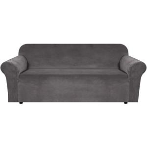 H.VERSAILTEX Stretch Velvet Sofa Covers for 3 Cushion Couch Covers Furniture Protector Soft with Non Slip Elastic Bottom, Crafted from Thick Comfy Rich Velour (Large Sofa 90"-97", Grey)
