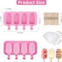 Ouddy Life Popsicle Molds Set of 2, Ice Pop Molds Silicone 4 Cavities Ice Cream Mold Oval Cake Pop Mold with 50 Wooden Sticks for DIY Popsicle, Pink