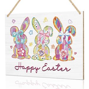 Happy Easter Decorations for Home Wall Easter Bunny Decor for Front Door Porch Cute Easters Bunny Sign for Outside 8 x 10 inches
