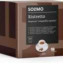 Amazon Brand - Solimo Ristretto Nespresso Compatible Coffee Capsules, Dark Roast, 100 Count (2 Packs of 50), Rainforest Alliance Certified Best Before 10/02/27