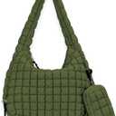 Puffer Tote Bag for Women Large Quilted Puffy Lightweight Carryall Crossbody Tote Bag for Women (Deep Green)