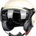 3/4 Motorcycle Helmets Retro Open Face Vespa Scooters Helmet with Clear Visor for Men and Women- DOT Approved (Small)