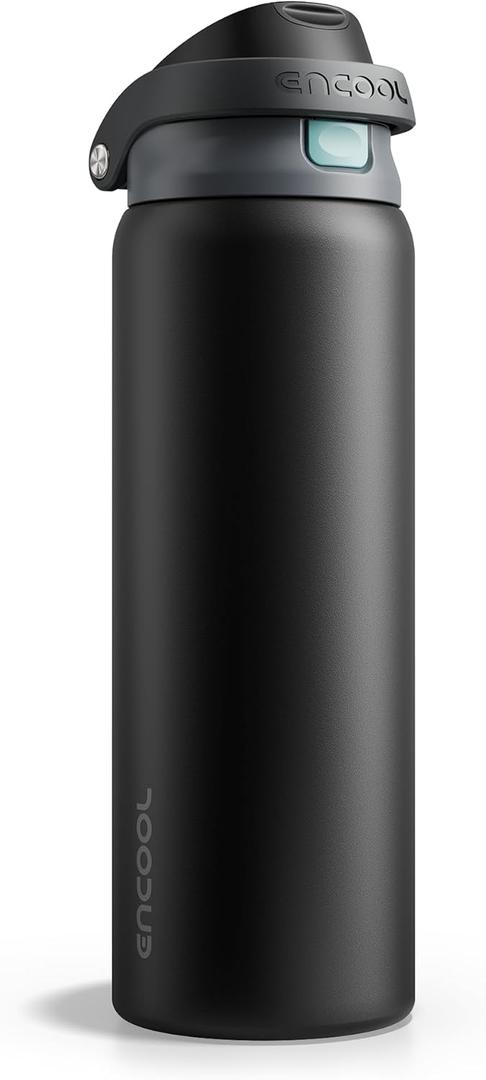 ENCOOL Leakproof Insulated Water Bottle with Straw Dual-Sip Water Bottle Bag-Safe Design for Work, Commute & Gym  Keeps Drinks Cold All Day, 32 oz, Charcoal Gray