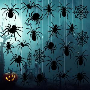 Sintuff 24 Pcs Halloween Spiders Hanging Decoration - Outdoor Spiders Webs Plastic Decor for Tree, Porch, Yard