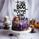 4 x A Little Boo is Almost Due Cake Topper, Boo Theme Baby Shower Cake Decorations, Halloween Baby Shower Pregnancy Announcement Party Decorations, Black Glitter