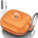 Beats Powerbeats Pro 2 Case Cover, Shockproof Magnetic Case for Powerbeats Pro 2 2025 Wireless Earbuds, Magnetic Lock Lid Protective Cover with Cleaner Kit & Carabiner (Orange)