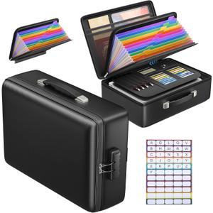 Grothery 5200F Fireproof Document Box with Lock, Hard Case Fire Proof Safe for Home Document Safe Detachable Accordion File Organizer Fireproof Important Document Organizer Laptop, Passport (Black)