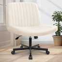 Orange Factory Criss Cross Chair Wheels Wide Cross Legged Office Desk Vanity Chair Comfy Fabric Armless Adjustable Swivel for Home Computer Task (Beige)