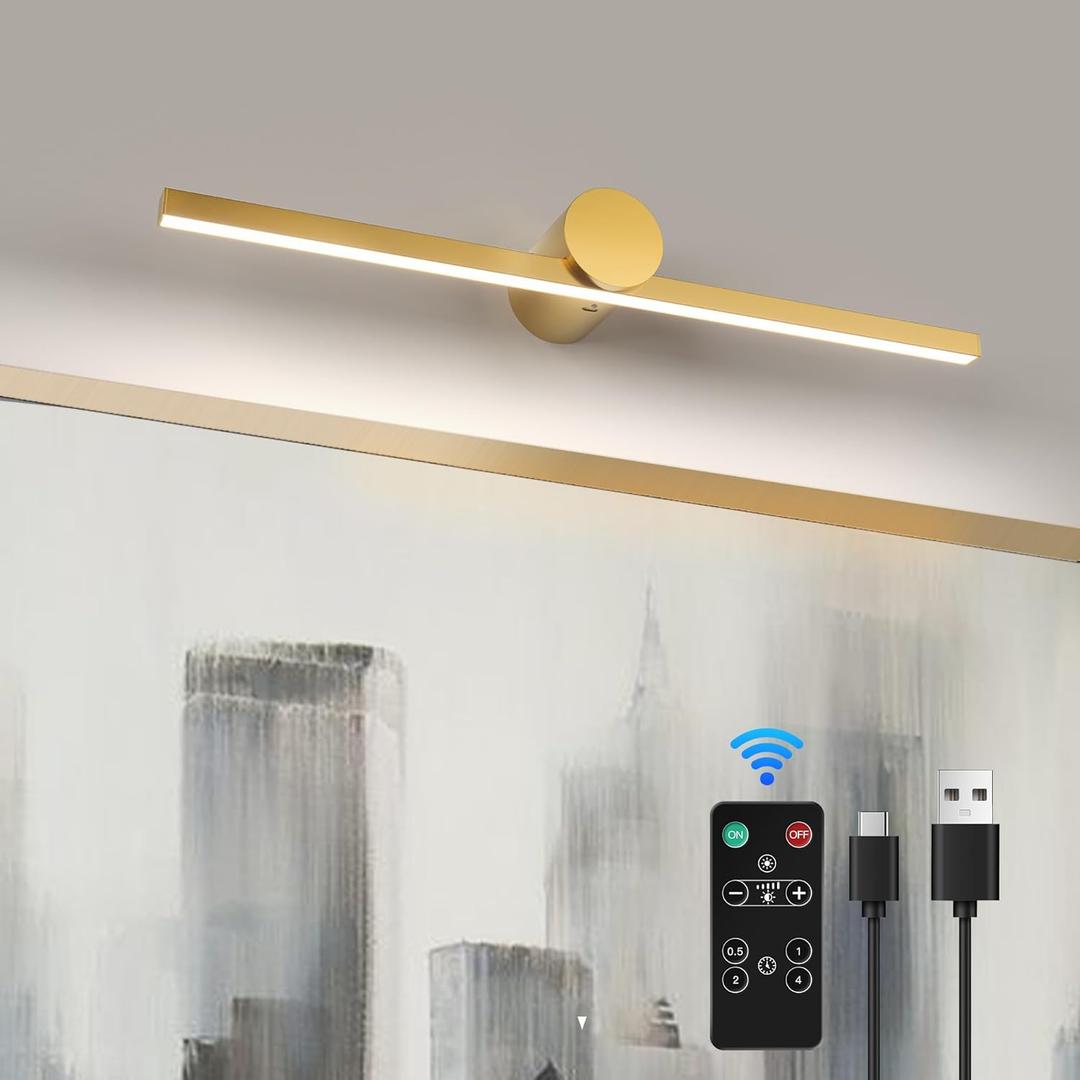 ZitoStory Battery Operated Picture Light for Wall with Remote,Wireless Dimmable Art Lights for Paintings Rechargeable Gallery Light Artwork Lighting for Canvas, Portrait (Gold,15.35'' Inch)