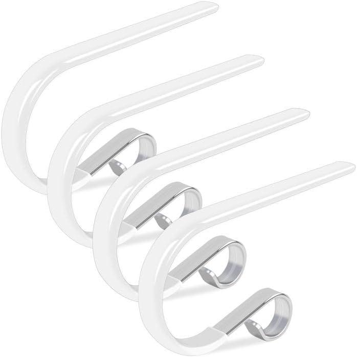 Christmas Stocking Hooks, Non Slip Vinyl Coated Stocking Holder for Mantle Set of 4 Pack, White Metal Stocking Hanger with Rubber Coated Stocking Hooks for Christmas Party Decorations