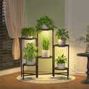 iDavosic.ly 6 Tier Large Plant Stand Indoor with Grow Light, Tiered Corner Metal Outdoor Flower Display Holder Shelf with 10 Inch Wide Tray, Folding Tall Rack for Patio Porch Living Room, Black