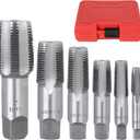 6-Piece NPT Pipe Tap Set, 1", 3/4", 1/2", 3/8", 1/4", 1/8" Taps Threading Tool, Precision Bearing Steel Tap Set Metric and Standard for Clean and Re-Thread Damaged or Jam Pipe Threads in Storage Case