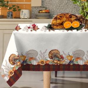 Maple Leaves Table Cover - Rectangle Fall Tablecloth 60" x 120", Thanksgiving Decorations With Pumpkin and Turkey, Perfect for Family Gatherings and Picnics