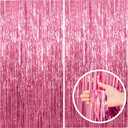 Colorfast FOIL Fringe Curtain Backdrop for Birthday, Graduation Celebration, Bachelorette, Valentines Party Celebration, Event Decoration (Color may vary) Pink, Pack of 3