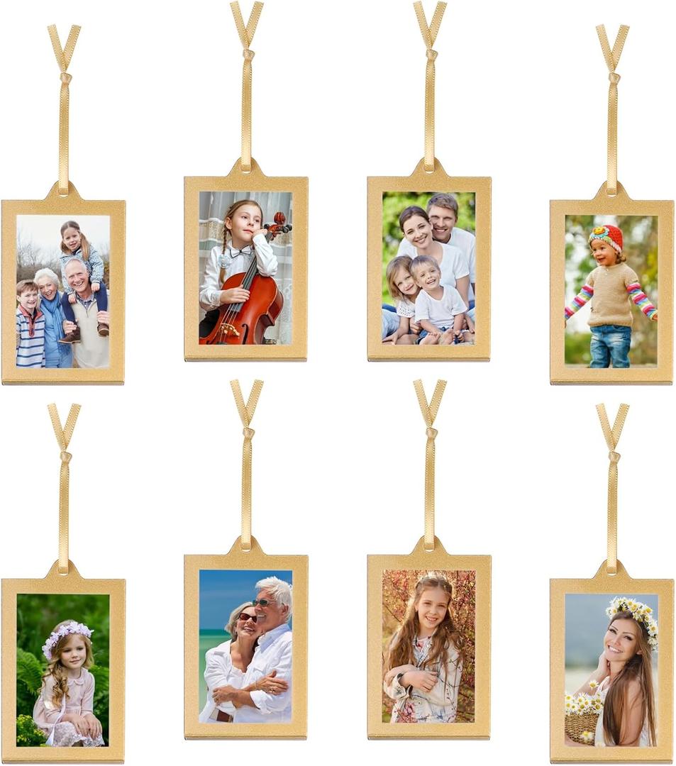8 Pack Christmas Clear Hanging Photo Frame, 2x3 Inch Double-Sided Acrylic Small Photo Frame,Picture Frames Ornament for Family Photo, Christmas Tree, Xmas Party, Holiday Decoration(Gold)