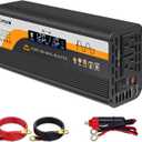 1000W Pure Sine Wave Inverter (2000W Peak), 12V/24V Auto-Detect, 50Hz/60Hz Switchable, LCD Display, Type-C Fast Charging, Silent Design, Overload & Overheat Protection for RV, Home (Black-1000W)