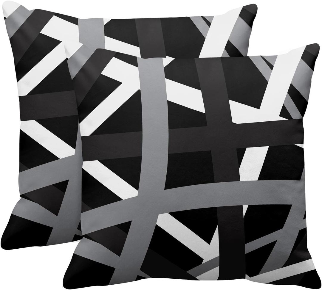 Emvency Set of 2 Throw Pillow Cover Gray Black Stripes Design Retro Decorative Pillow Case Striped Home Decor Square 26x26 Inch Cushion Pillowcase