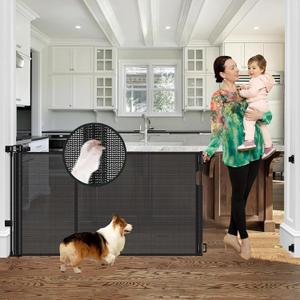 Reinforced 60" Wide Retractable Baby Gates with Upgraded Rods - Bottom Anti-Escape, 5 ft Mesh Baby Gate Retractable Dog Gate Indoor Pet Gate Retractable Stair Gate Outdoor Retractable Gate, Black
