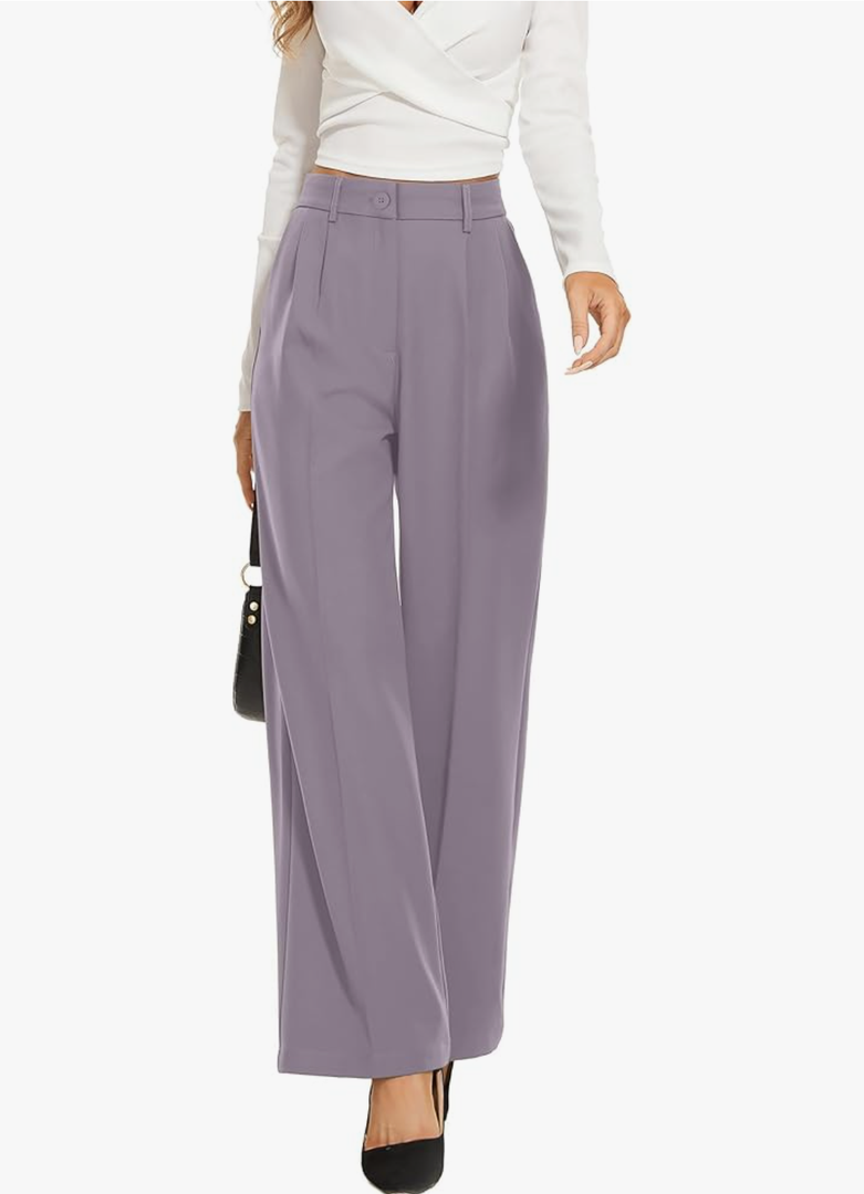 FUNYYZO Wide Leg Pants Women's High Elastic Waisted in The Back Business Work Trousers Long Straight Suit Pants Size L