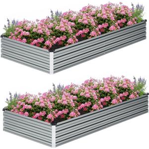 ZUNUDA 2 Pcs 8×2×1FT Galvanized Raised Garden Bed，Metal Planting Box for Outdoor Vegetable, Fruit, Planter Gardening (Silver)