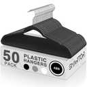 SMARTOR Plastic Hangers 50 Pack, Heavy Duty Plastic Hangers for Clothes - Non-Velvet Slim Hangers with 360° Swivel Hook & Clothes Thin Hanger - Durable Coat Hangars, Space Saving Hanger - Black