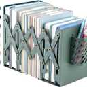 Kingsmile Book Ends, Adjustable Bookends for Shelves, Metal Bookends for Heavy Books, Book Stopper Organizer with Pen Holder for Desk, Kids Room, Office, Classroom, Library, Study Room. (Green)