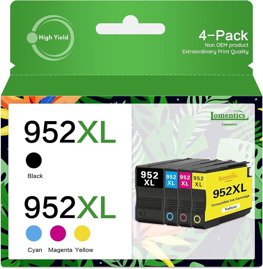 952xl Ink Cartridge Combo Pack LOMEN Compatible 952 XL Ink Cartridge Replacement for HP 952XL 952 Ink cartridges for OfficeJet Pro 7740 8210 8216 8218 8710 8715 8716 8717 8718 8719 (4 Pack, BK/C/M/Y)
