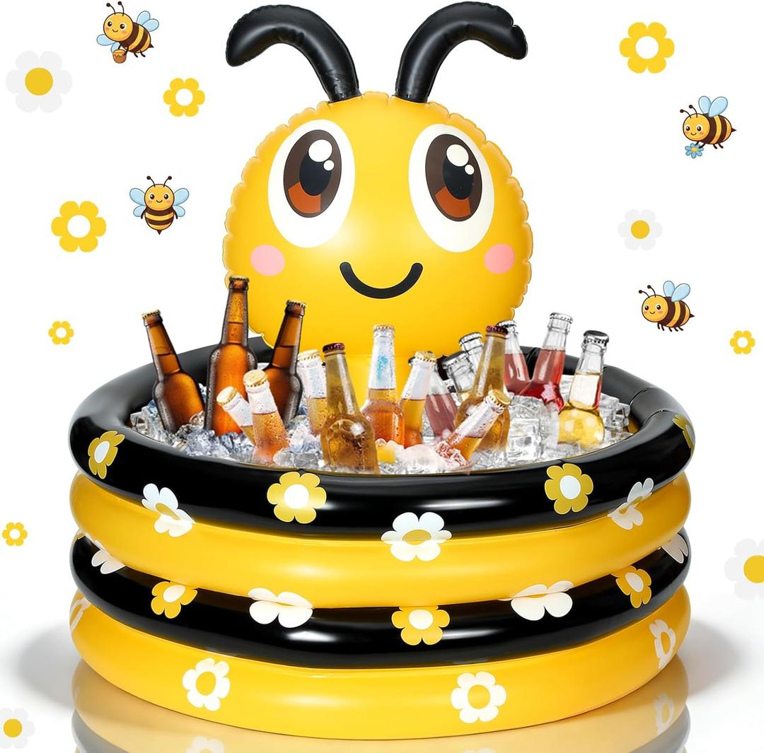 Bencailor Bee Party Decorations Summer Honey Bee Birthday Inflatable Drink Cooler Animal Party Blow up Drink Holder Ice Tray Food Containers for Indoor Outdoor Birthday Supplies (Yellow Black)