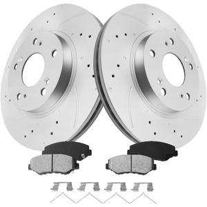 MOTOREVO Front Brake Kit for CR-V 2002-2004, 281.6mm11.1in Geomet Coated & Drilled, Slotted & Vented Rotors and Ceramic Brake Pads Universal Fits 2002 2003 2004 Automotive Replacement Discs