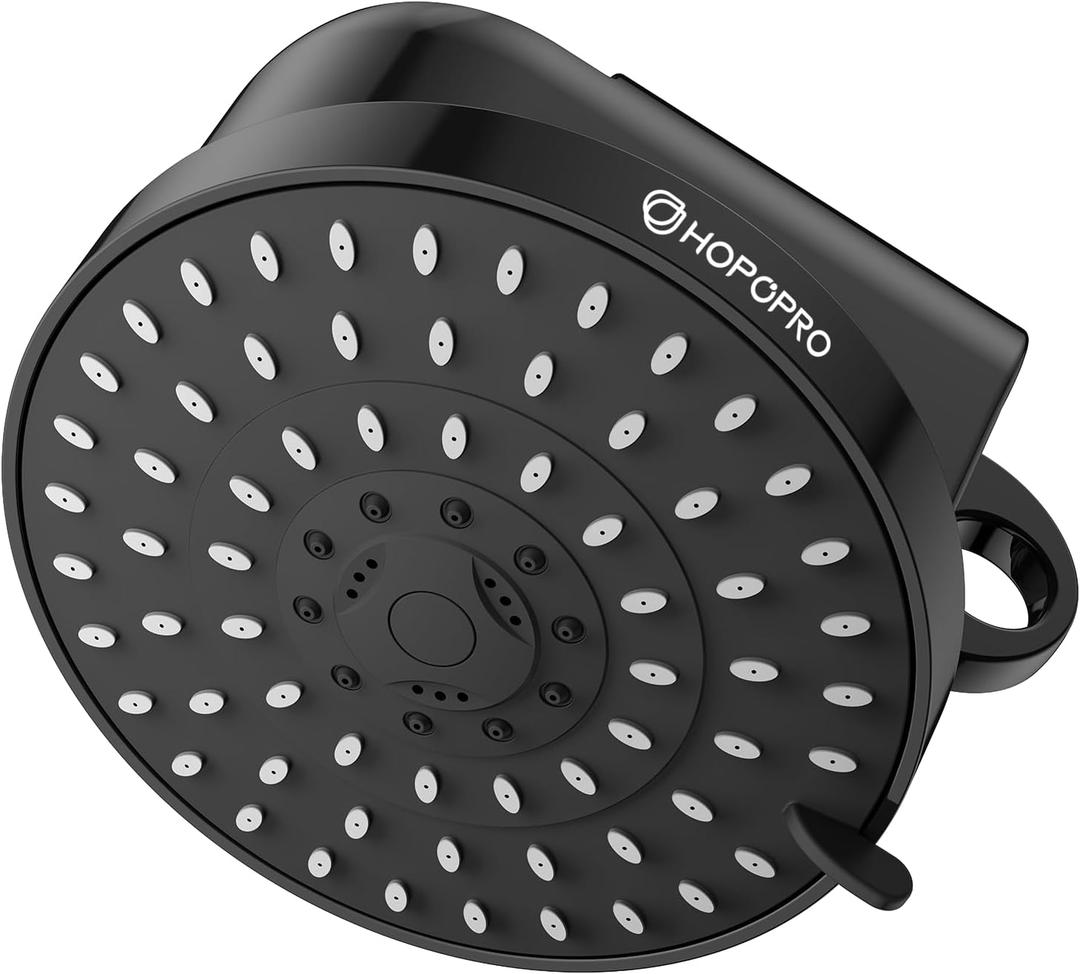 High Flow Filtered Shower Head, HOPOPRO 5 Modes High Pressure Fixed Showerhead with Filter, 2-In-1 Shower Head Filter for Hard Water, Remove 99% Chlorine, Improves Skin Hair Condition (6 Inch Black) (Matte Black Premium)